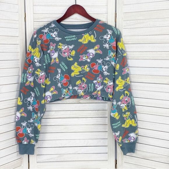 Disney Mickey Mouse And Friends Crop Sweatshirt Gray Multi Medium - Picture 8 of 12